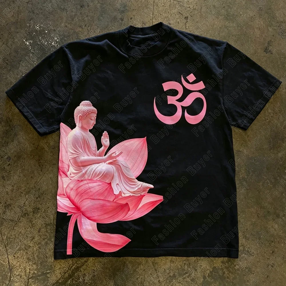 2026 Buddha Says Relax Print T-Shirt Tops Unisex Short-sleeved Retro Hip Hop Harajuku Street Y2K Casual Fashion Tops Clothing
