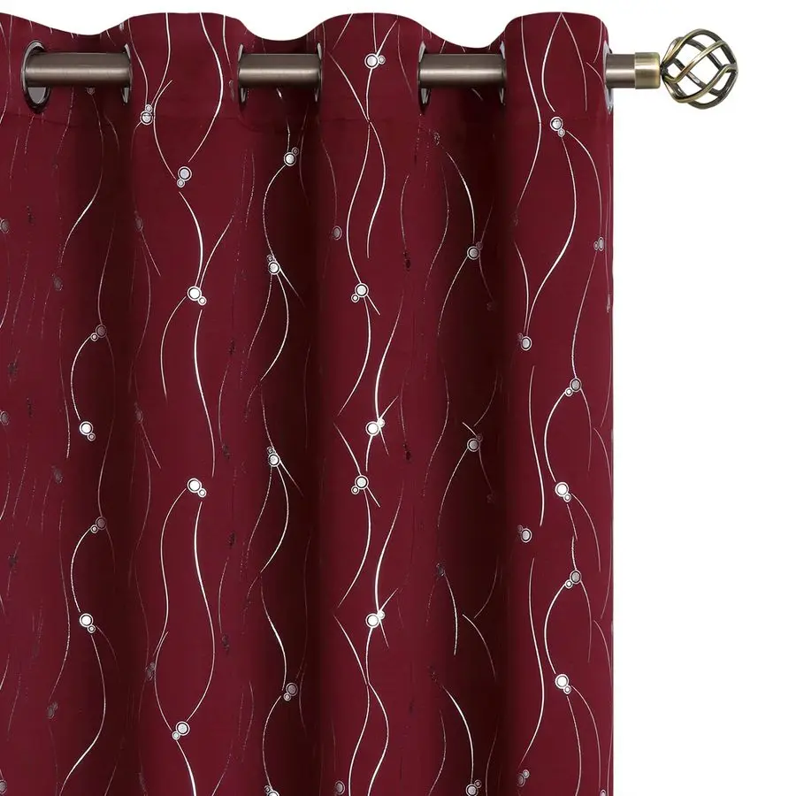 

Blackout Curtains 84 Inch Length 2 Panels Set Grommet Thermal Insulated Room Darkening Window Curtains with Wave Line and Dots P