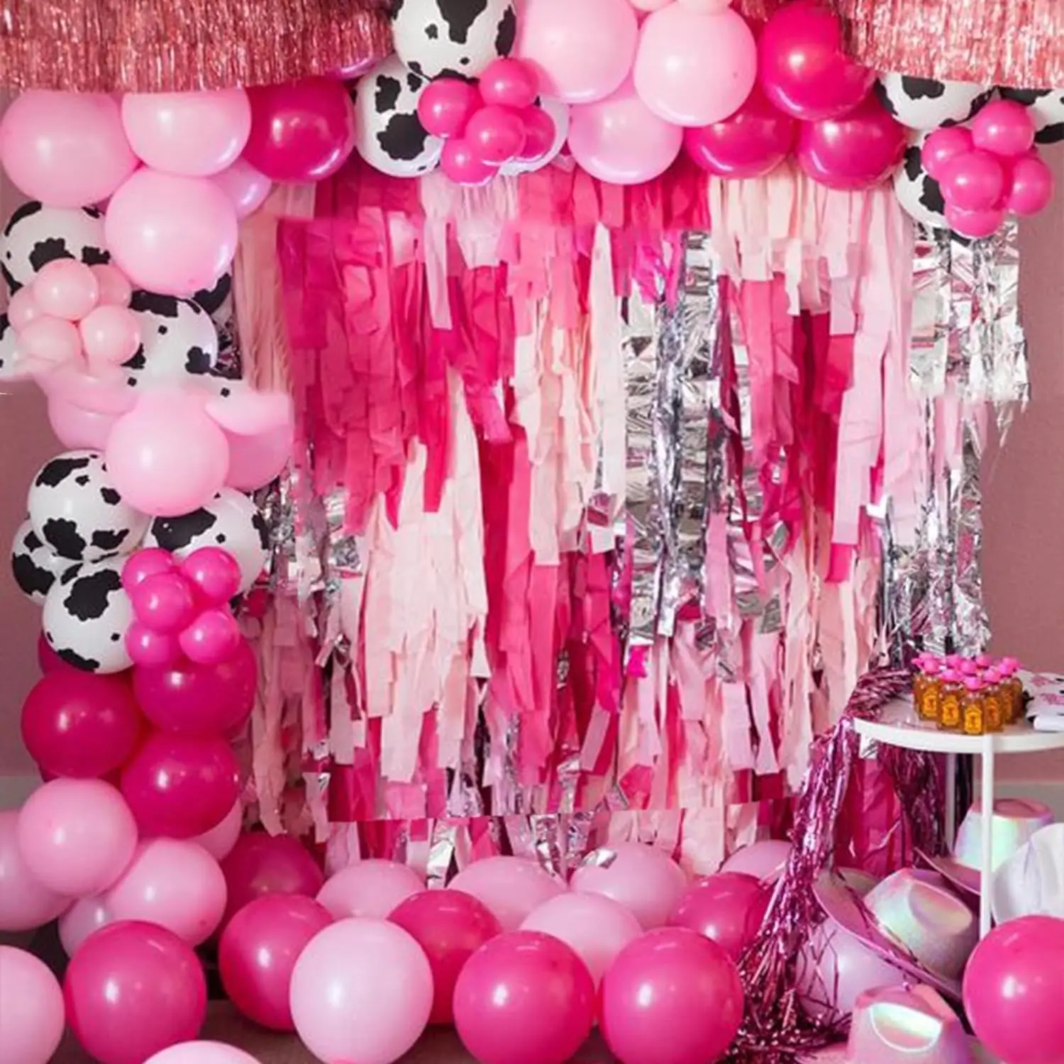 30pcs Rose Red Pink Cow Print Balloons Metallic Silver Latex For Cowgirl Birthday Last Rodeo Bachelorette Bride to be Decoration