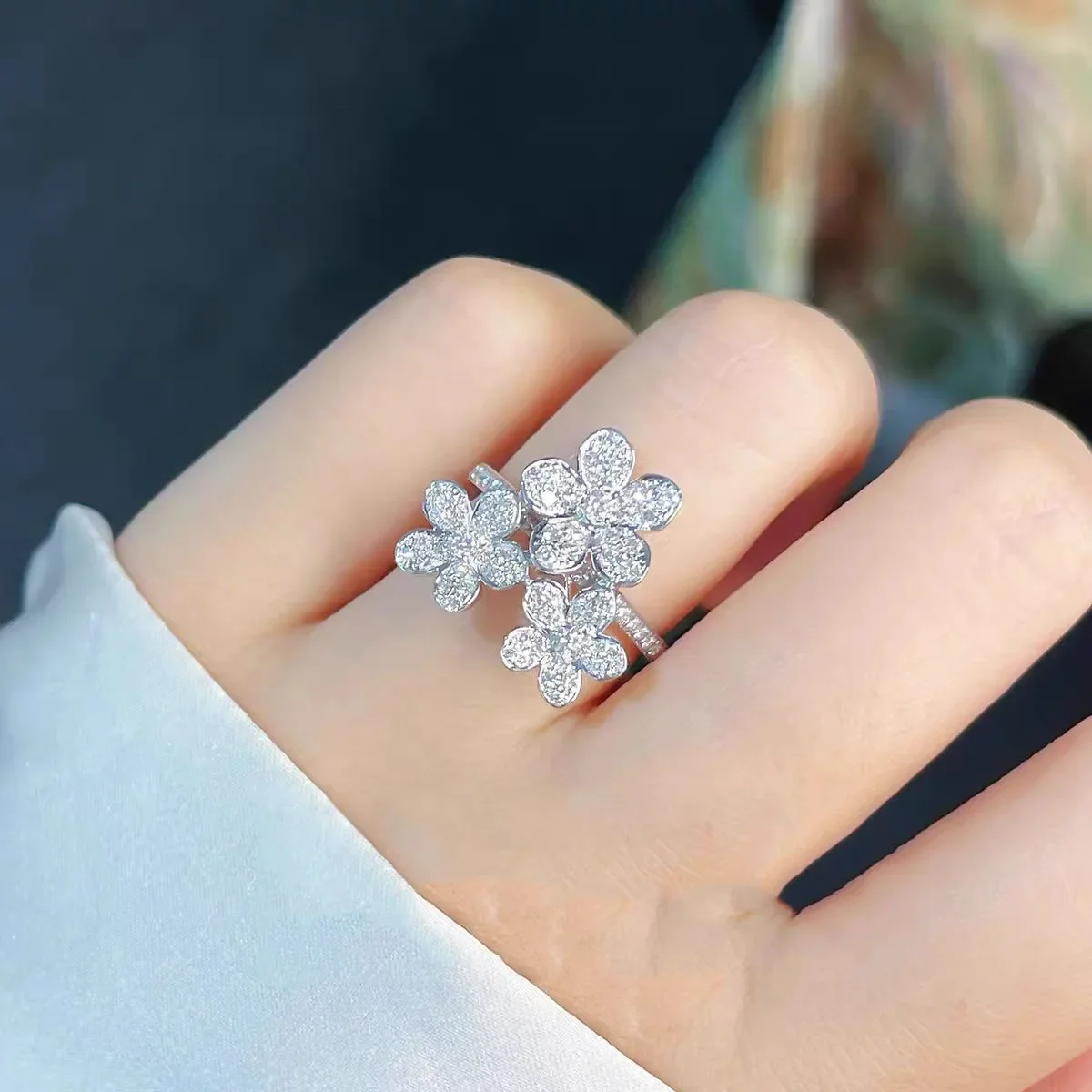 Cmon Kstar new European and American French s925 silver three flowers adjustable ring women fashionable daily wear jewelry 2