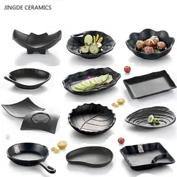 Black Not Easily Broken Melamine Salad Plate Plastic Japanese Barbecue Plate Household Dinner Plates Kitchen Accessories