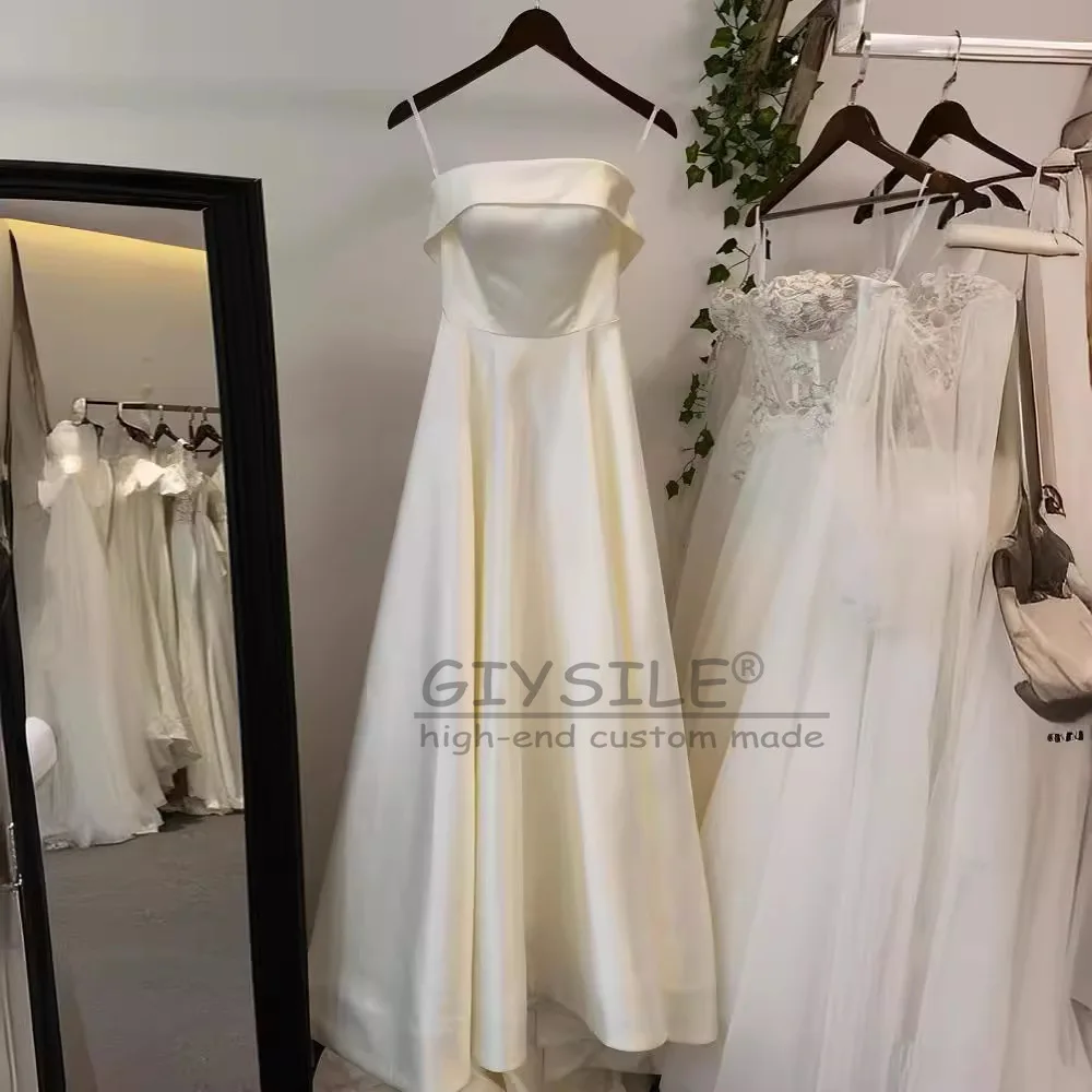 GIYSILE ที่กําหนดเองสายสีขาวซาตินชุดแต่งงานสําหรับผู้หญิง 2025 ง่ายเจ้าสาวที่ไม่มีสายหนังชุดเจ้าสาว vestidos de novia boda