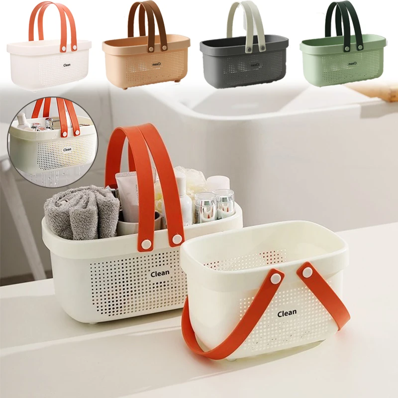 

1PC Portable Shower Basket with Handles Large Capacity Drain Basket Stackable Bath Basket Shampoo Toiletry Organizer 욕실 바구니
