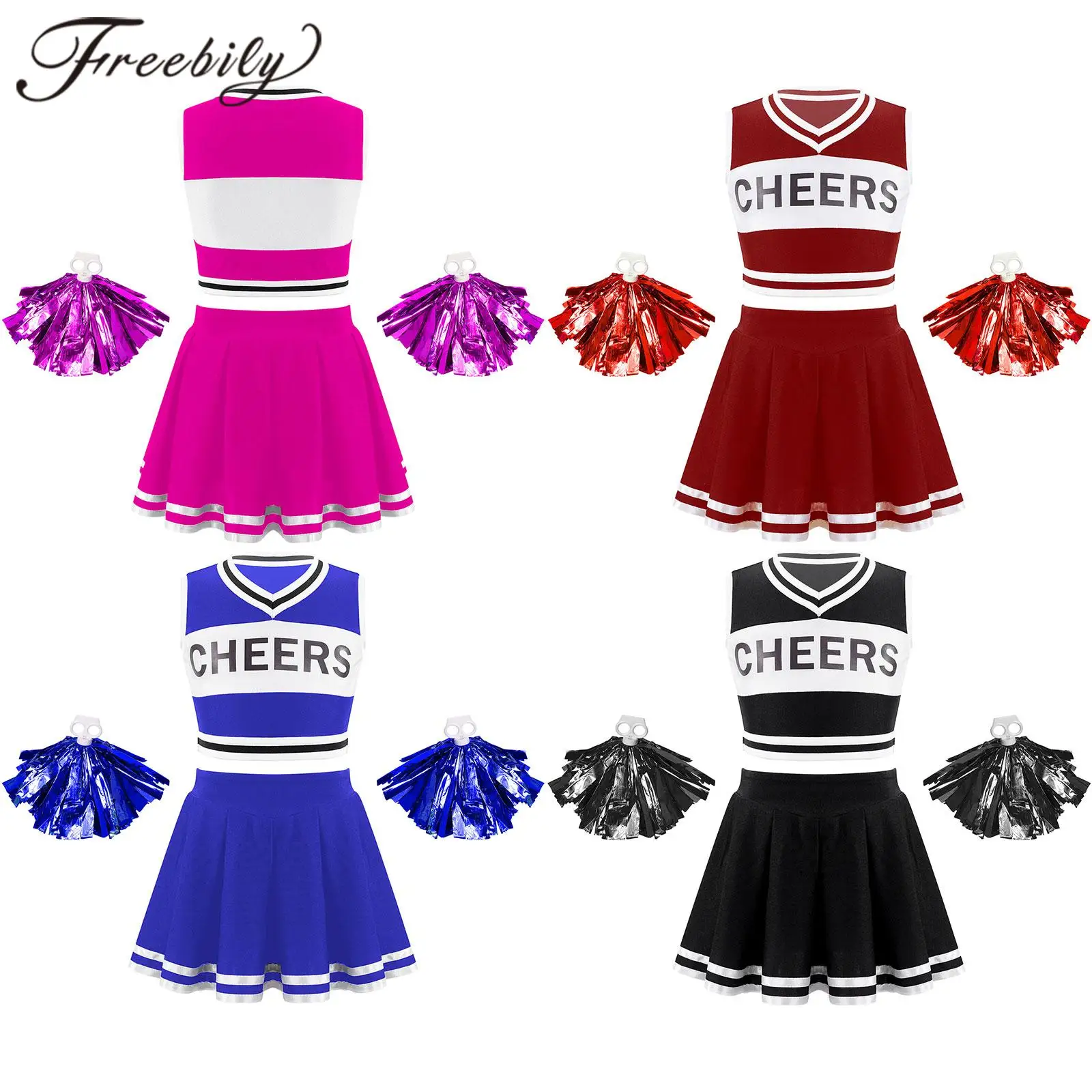 

Kids Cosplay Cheerleader Costume Girls Cheerleading Uniforms Sets for Dancing Competition Dancewear Children Cheer Dance Outfit