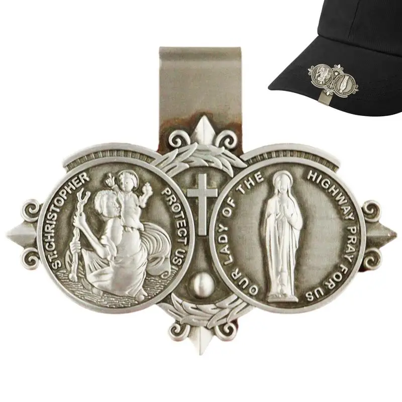 St ChristopherMedal for Car Visor Clips for Cars Catholic Visor Clips Silver Car Driver Visor Clips Cars Driving Decorations