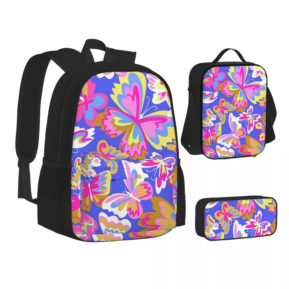 

Colorful Butterfly Backpacks Students Bookbag School Bags Kids Rucksack Lunch Bag Pen Bag Three-Piece Set