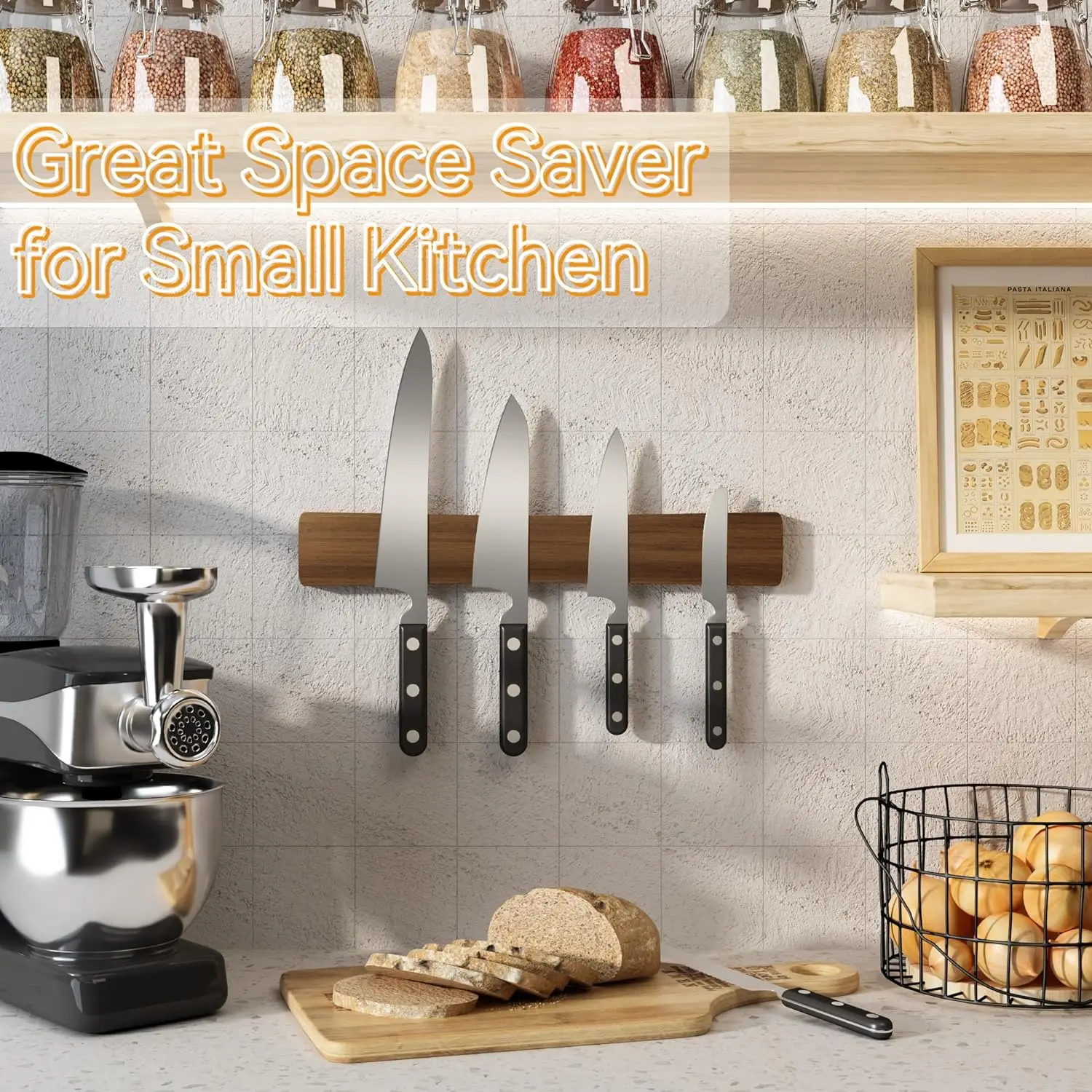 Solid Wood Magnetic Tool Holder Wooden Tool Holder Magnetic Wall Hanging Kitchen Knife Holder No Punching Storage Rack