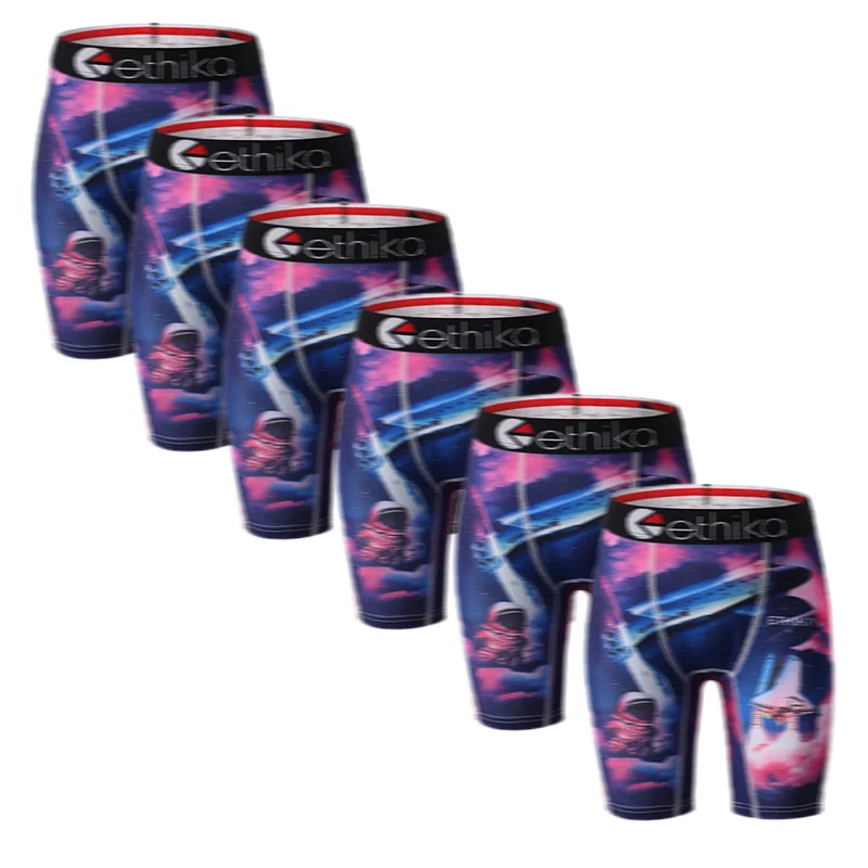 6-Pack Youth Printed Boxer Briefs, Long-Leg Sports Underwear for Boys, Comfortable Breathable Polyester Trunks