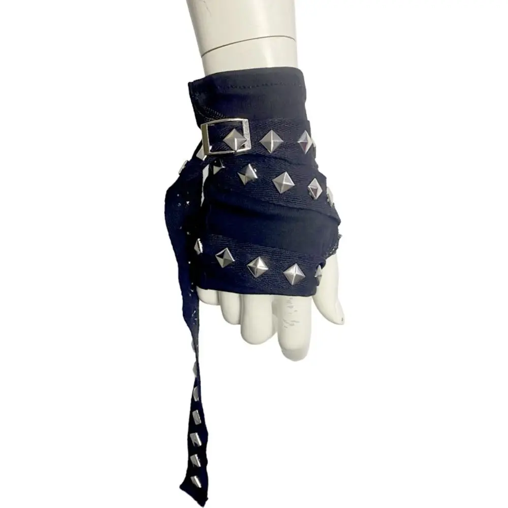 Fashion Rope Cross Rivet Gloves Korean Style Hip hop Fingerless Gloves Gothic Y2k Short Arm Warmer Men/Women