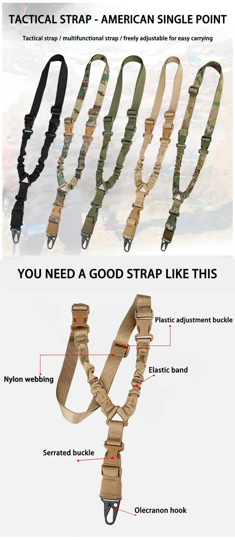 1G1pc Outdoor Einpunkt-Taktisches Geschirr CS Taktisches Waffen-Seil Diagonales Sicherheitsseil Taktischer Tarngürtel für Männer und Frauen – Detail 1