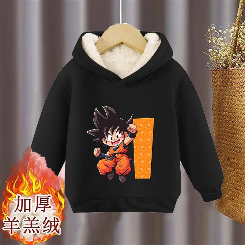 Dragon Ball Children Lamb Wool Pullover Hoodies Cartoon Anime A-Z Alphabet Series Sweatshirt Winter Warm Plush Home Clothing Top