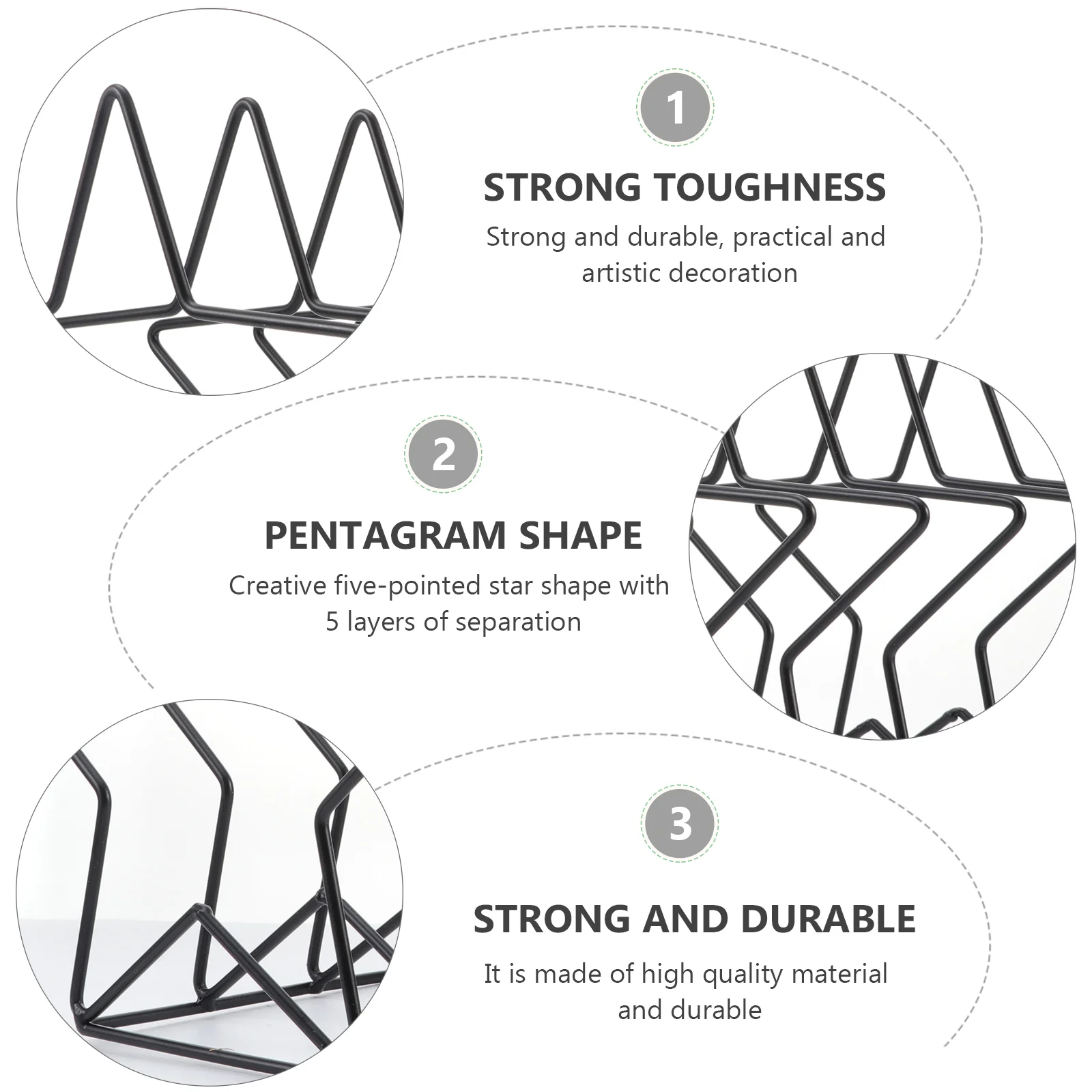 Pentagram Bookshelf Organizer Rack Holding Folders Desktop Metal Office Card Topper