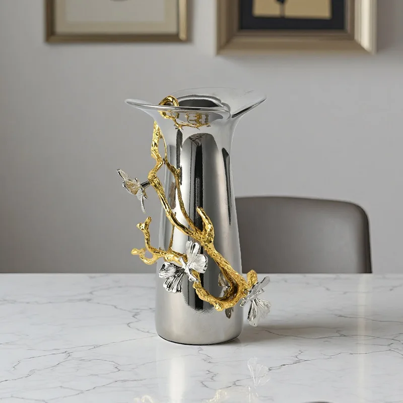 

Zml electroplated mirror ceramic vase - tall stalked vase for home floral arrangements