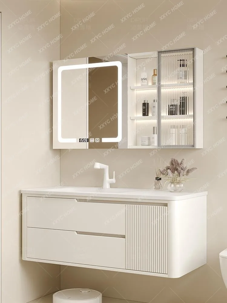 Basin Bathroom Cabinet Combination Oak Paint Cream Style Smart Washbasin Washstand