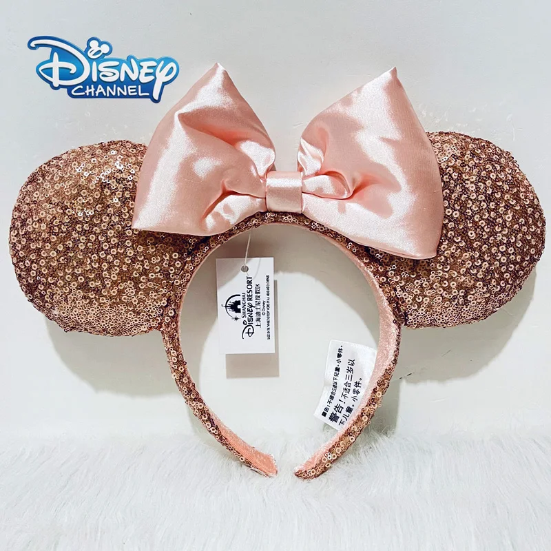 Disney Rose Gold Sequins Ear Headband For Adults Headband Mickey PP Cotton Headband Minnie Silk Bow Ear Accessories Headwear