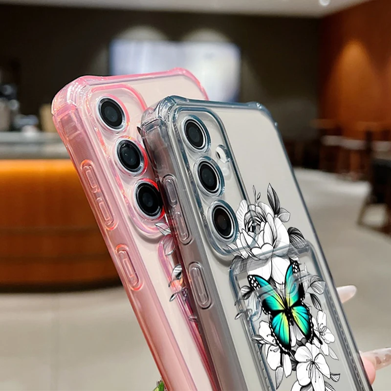 حافظة لهاتف سامسونج جالاكسي S25 S24 S22 S21 Ultra S23 S24 FE A56 A55 A35 A15 A16 5G غطاء هاتف ناعم مطبوع على شكل فراشة