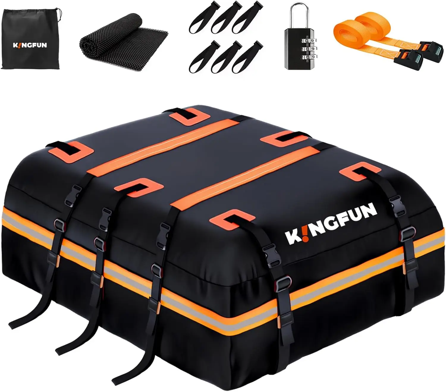 

Waterproof 15 Cubic Feet Car Roof Luggage Carrier for All Vehicles with Anti-Slip Mat, 8 Straps, 6 Hooks, Locks