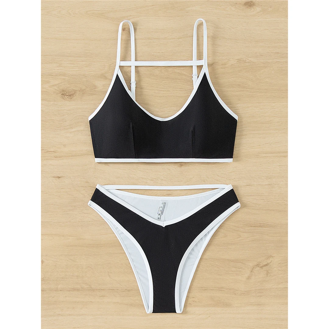 2026 Sexy Splicing Cut-Out High-Cut Bikini Damen-Badeanzug Zweiteiliger Bikini-Set Badebekleidung Badeanzug V5392 – Detail 10