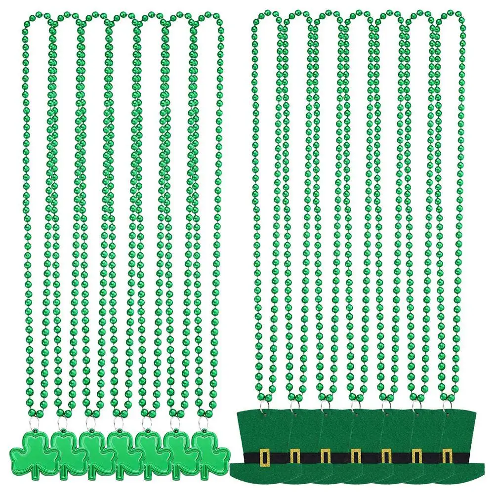 14 Pcs Necklace Stylish Shamrock Hat Chain Delicate Beads Party Pendant Necklaces Festival St Patrick's Day Lightweight