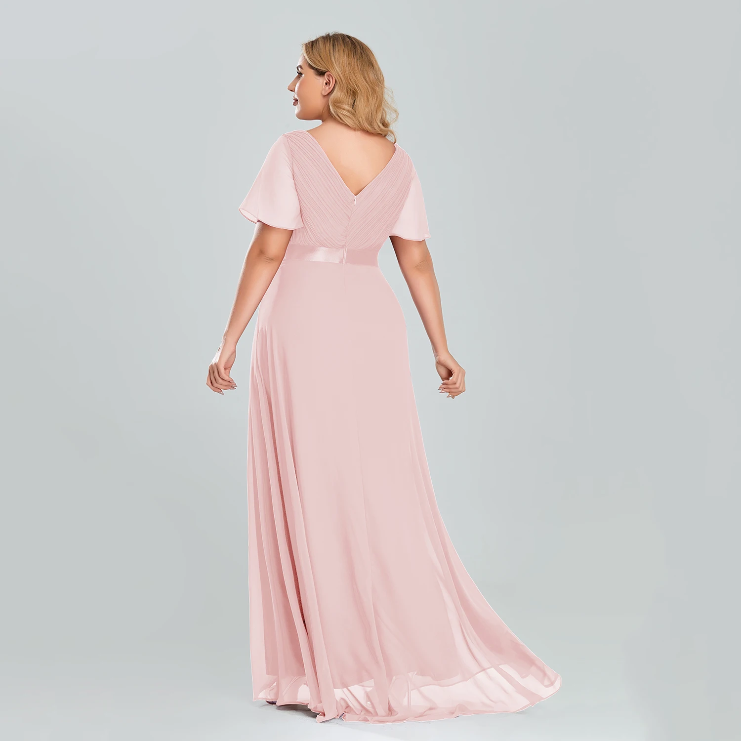 Plus Size Avondjurken Lange Xucthhc Elegant Een Line V-hals Ruches Chiffon Formele Wedding Party Dress Robe De Soiree 2021