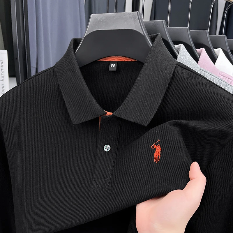 

Long Sleeved Polo Shirt Men's Winter 2025 New Item with Plush and Thickened Base, Leading Pure Cotton T-shirt