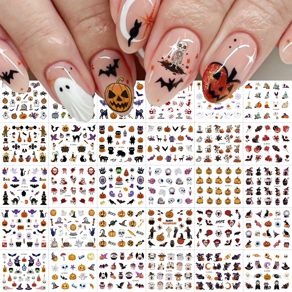 30pcs Cute Little Ghost Witch Nail Stickers set for Halloween Nail Decorations Self-adhesive Stickers Festival Manicure Supplies