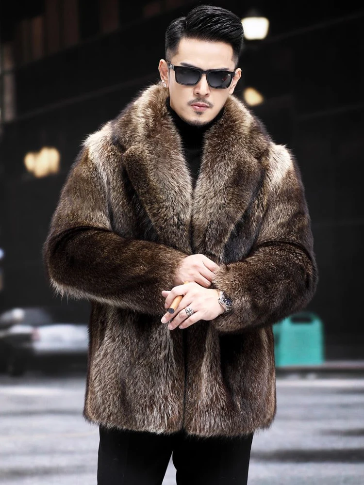 

New Arrival Autumn and Winter Oversized Warm Thick Parka with Fur ide Long Sleeve Korean Fashion Men 2023 Faux Fur Coat F34