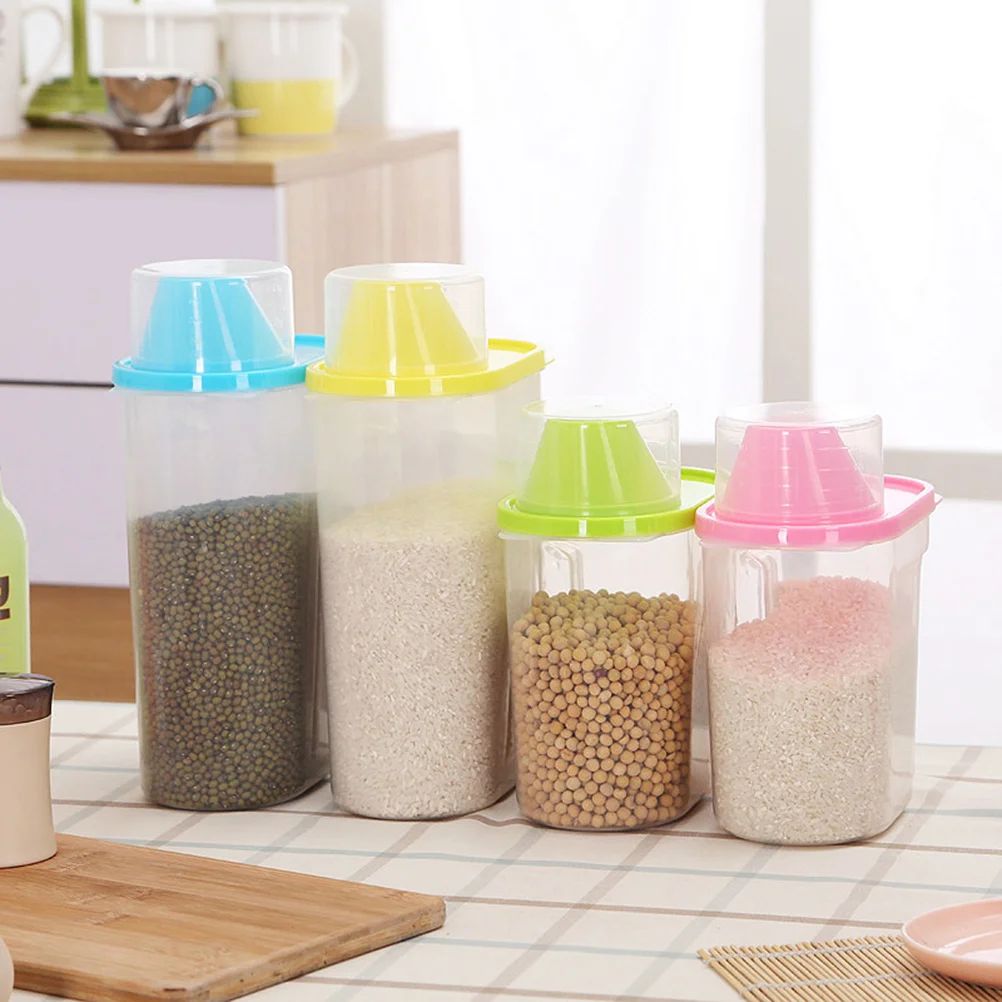 

Kitchen Storage Container Airtight Grains Jar with Measuring Cup for Cereal Rice Beans Nuts Dry Food Organizer Transparent L