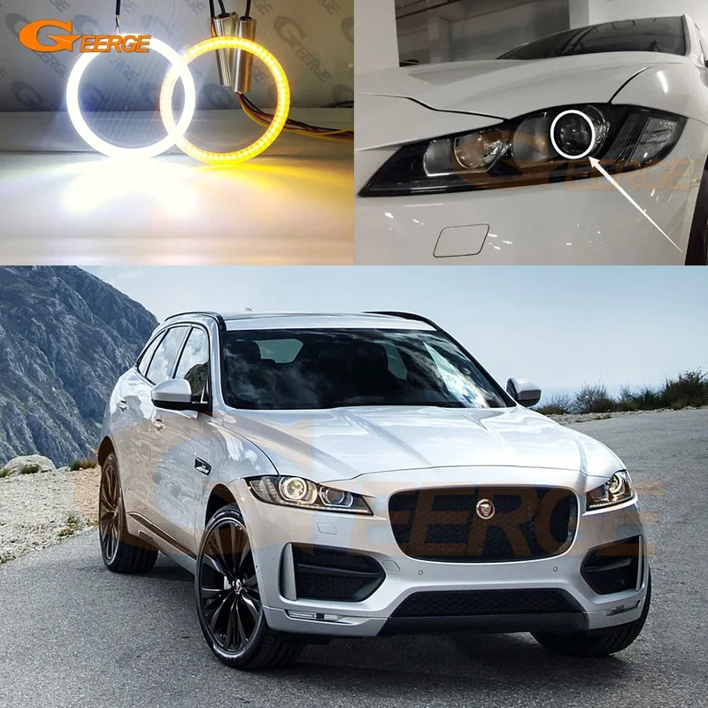 

For JAGUAR F-PACE X761 2015 2016 2017 2018 Ultra Bright A/W Switchback DRL Turn Signal SMD LED Angel Eyes Kit Halo Rings