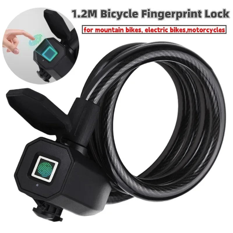 

1.2M Bicycle Cable Lock MTB Road Bike Security Fingerprint Lock Keyless Anti-theft Lock For Scooter Motorcycle Bike Accessories
