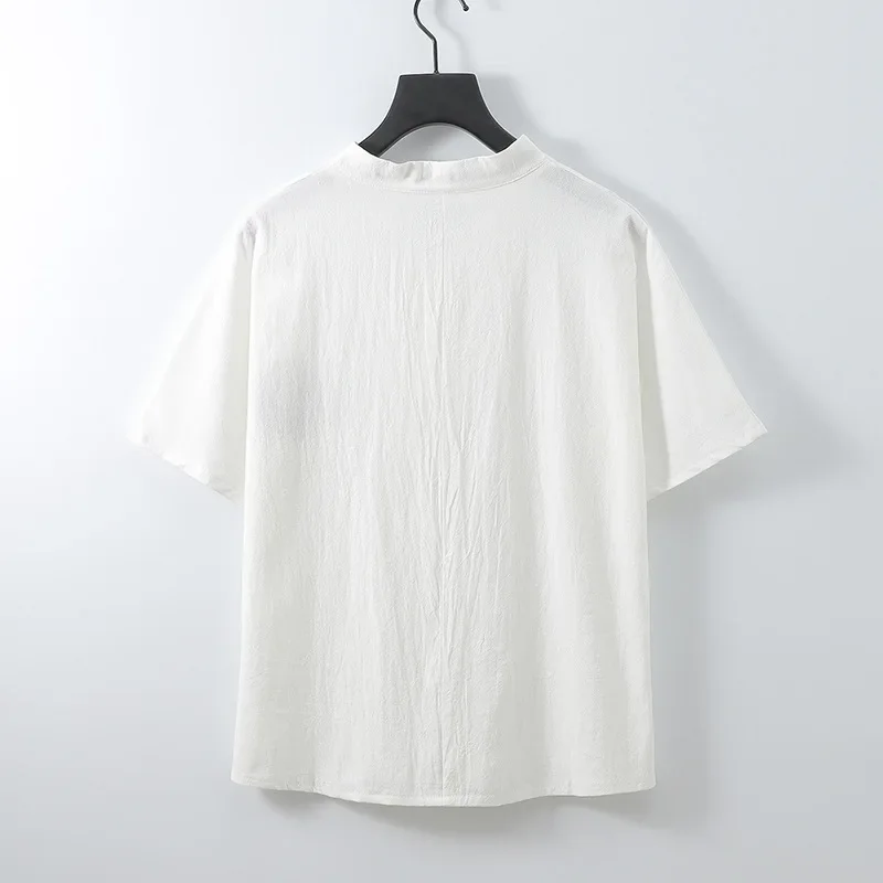 Leinen Shirts Männer 2024 Sommer Casual Baumwolle Kurzarm Oversize Große Größe Große 9xl 8XL Plus 7XL 6xl Hals männlichen Chinesischen Shirts