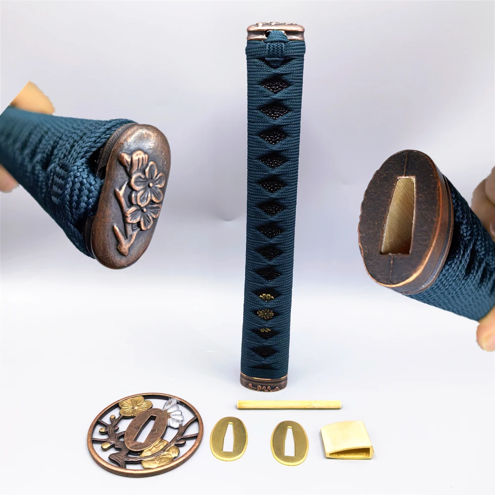 26cm Tsuka Handle Alloy Tsuba Brass Habaki Seppa Fittings For Japanese Samurai Sword Katana Wakizashi