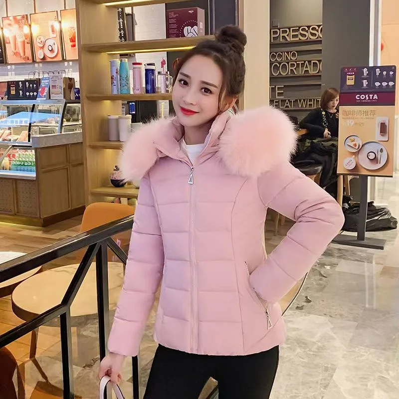 

Short Cotton-padded Women's Latest Korean Version Of Big Fur Collar Slim Detachable Hat To Keep Warm Winter Cotton-padded Jacket