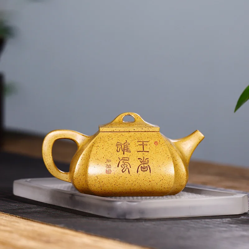 Wholesale Handmade Square-Cornered Stoneware Teapot Crafted By Traditional Chinese Artisans Using Wood-Fired Snowflake Clay Hi