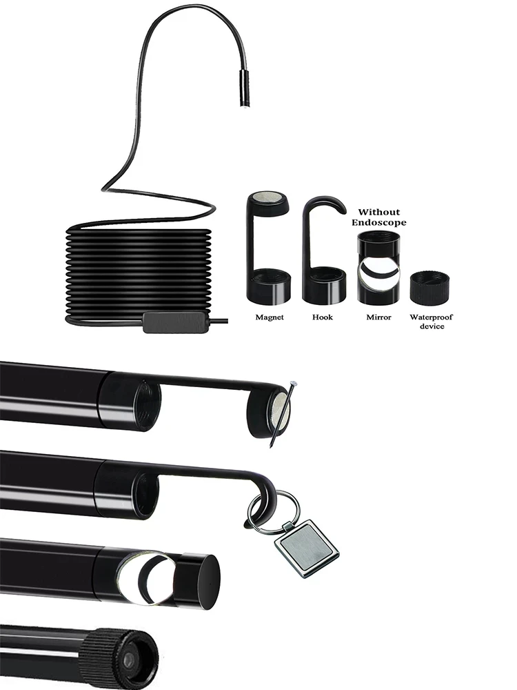 8mm Android Endoscope Camera Instrument Parts Hook Magnet Side View Mirror Waterproof Cap Accessories Replacement Set