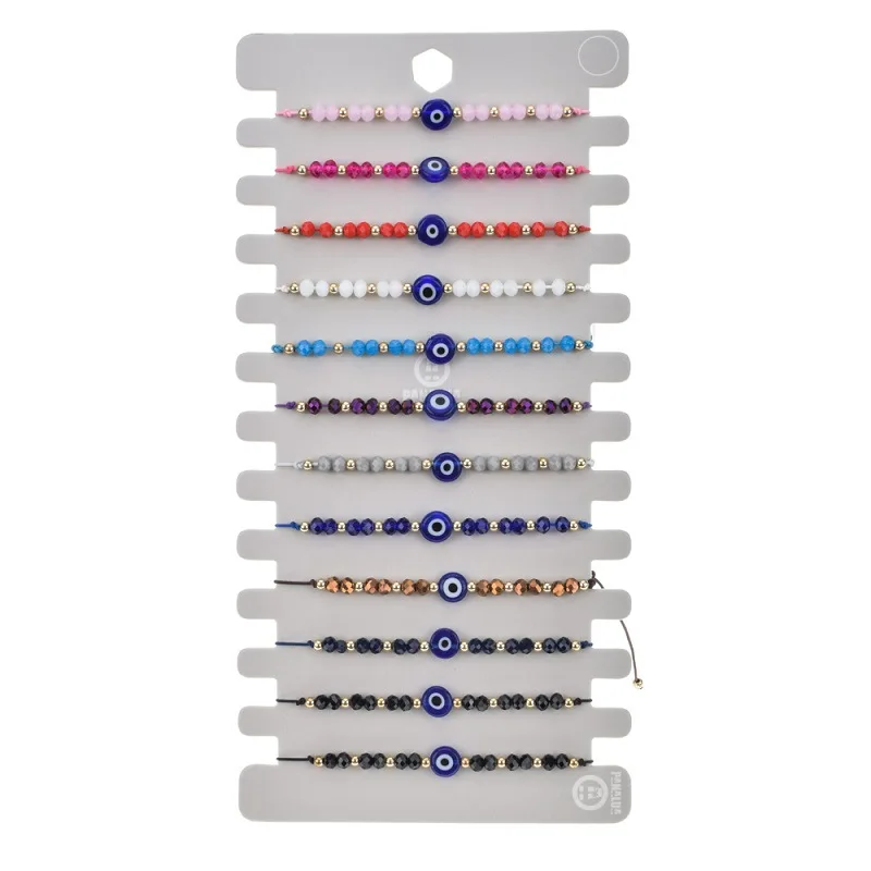 12 pz/lotto donne blu occhi diabolici fascino intrecciato bracciali Set boemia fatti a mano regolabile cristallo perline corda regalo gioielli