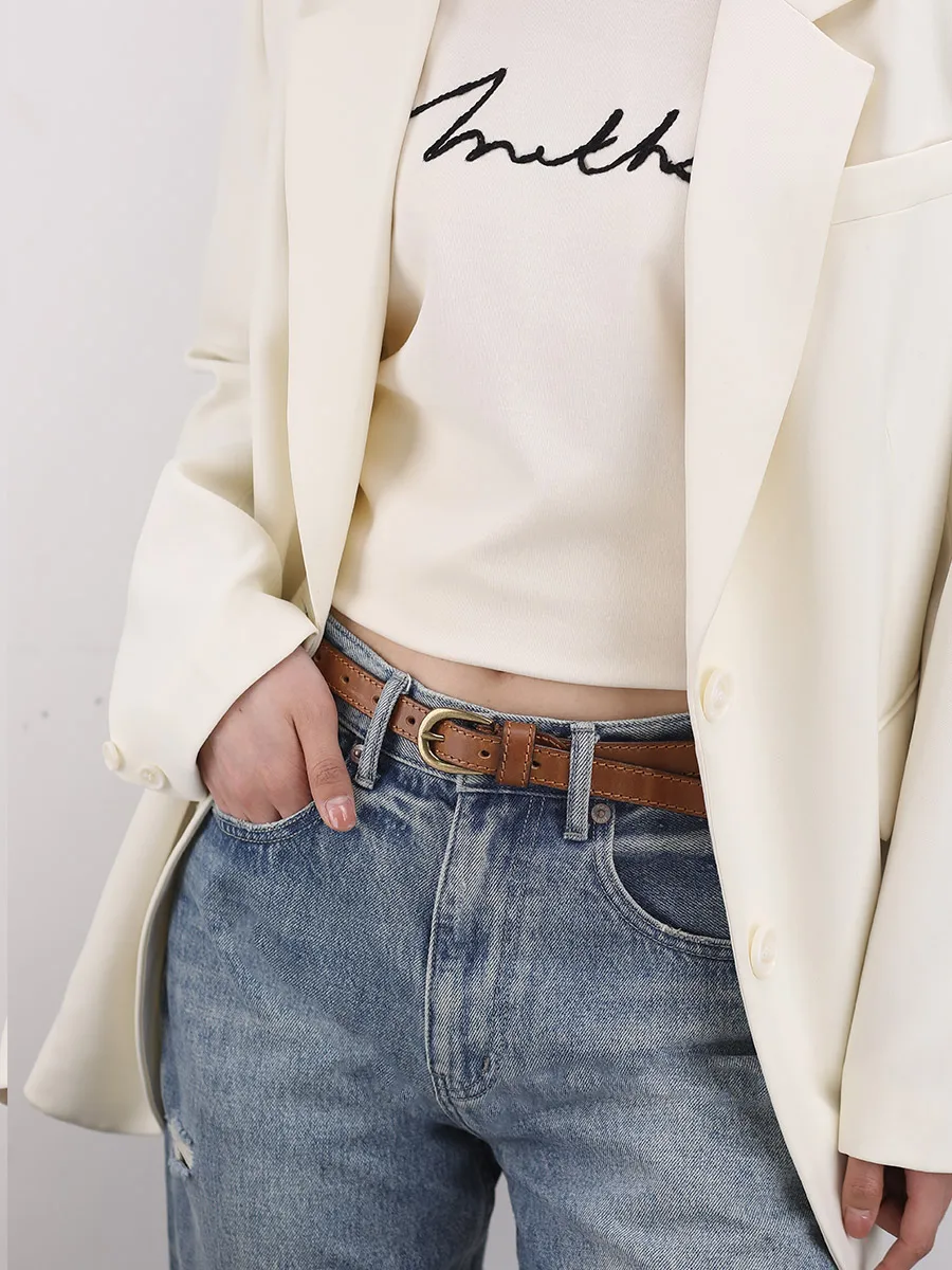 アメリカンスタイルレトロハイストリートジーンズベルトピンバックル付きレディース本革シンプルトップレイヤー牛革ウエストベルト