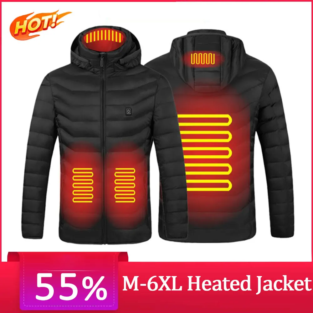New Heated Jackets Vest Down Cotton Mens Women Outdoor Coat USB Electric Heating Hooded Jackets Warm Winter Thermal Coat