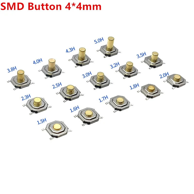 20 قطعة SMD 4*4*1.5 مللي متر 4X4X1.5/1.6/1.7/1.8/2.0/2.3/2.5/3.0/3.2/3.5/3.8/4.0/4.3/5 مللي متر اللمس اللباقة زر التبديل الجزئي لحظة