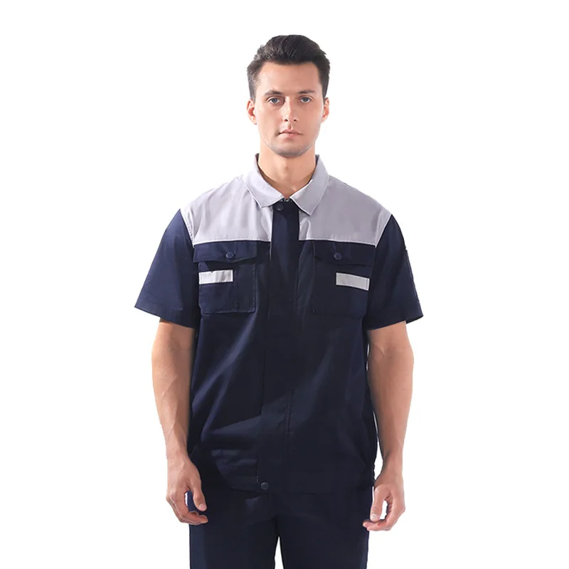 Vêtements de travail d'été pour hommes, couleur contrastée, manches courtes, mode, respirant, uniforme d'atelier, combinaison de travail mince, réparation automobile trempée