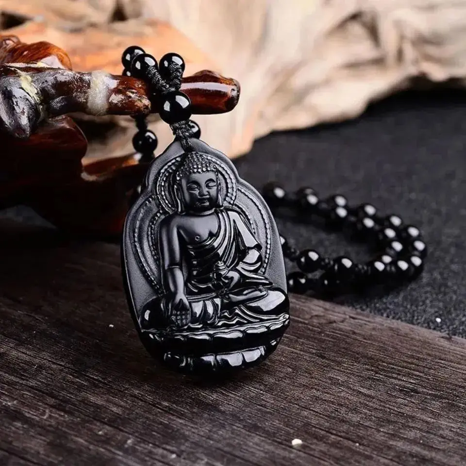 

Natural Obsidian Apothecary Buddha Pendant Men's and Women's Sweater Chain Pendant Jewelry