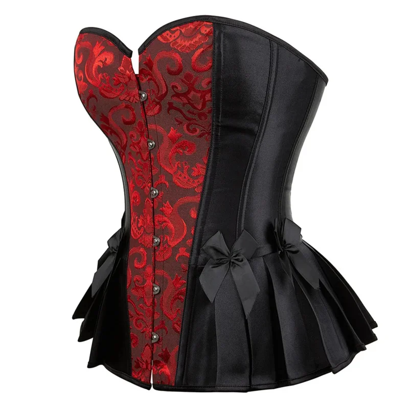 Vintage Corset Overbust Plus ขนาดรัดตัวสําหรับผู้หญิง Gothic Jacquard สั้นรัดตัว Bustier Retro ซาตินรัดตัว Top สีแดงสีฟ้าทอง RZ