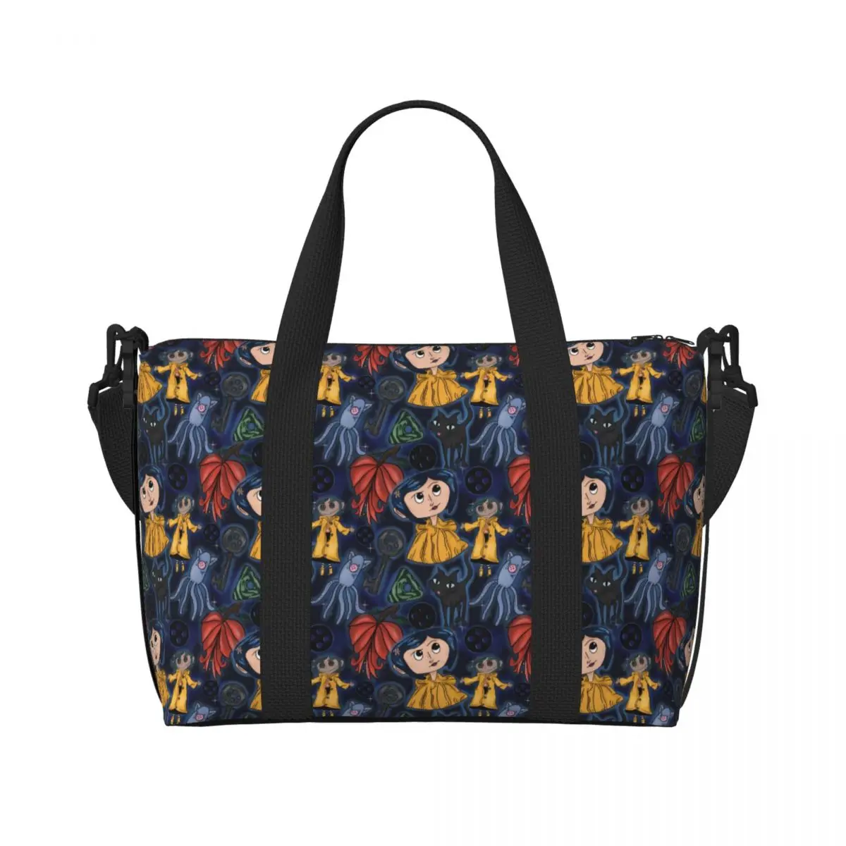 

Изготовленная на заказ сумка-тоут Coraline для женщин, большая вместительная дорожная сумка для пляжного спортзала с героями мультфильмов