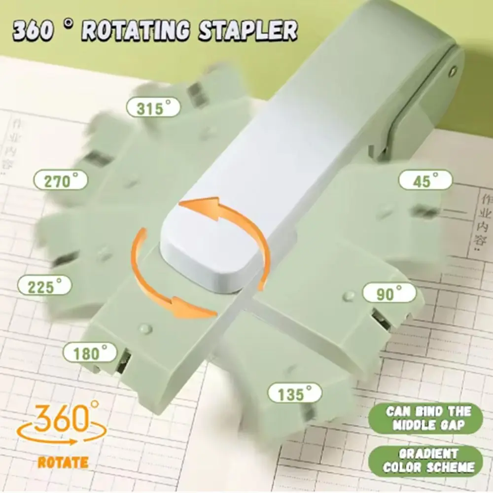 360 Degree Rotary Desktop Stapler Use 24/6 26/6 Staples Effortless Gradient Color Stapler Heavy Duty Multifunction