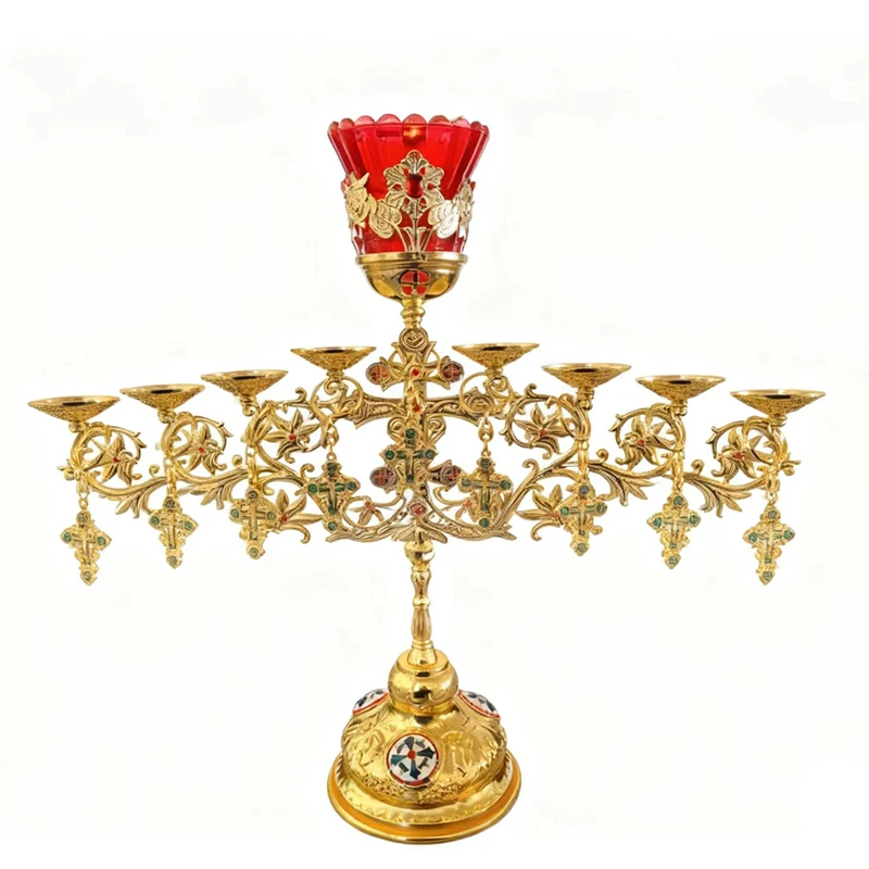 

New 2026 Seven Jesus Metal Candlesticks with Gold Retro Design Religious Sacraments Eastern Orthodox Jesus Liturgy Candlesticks