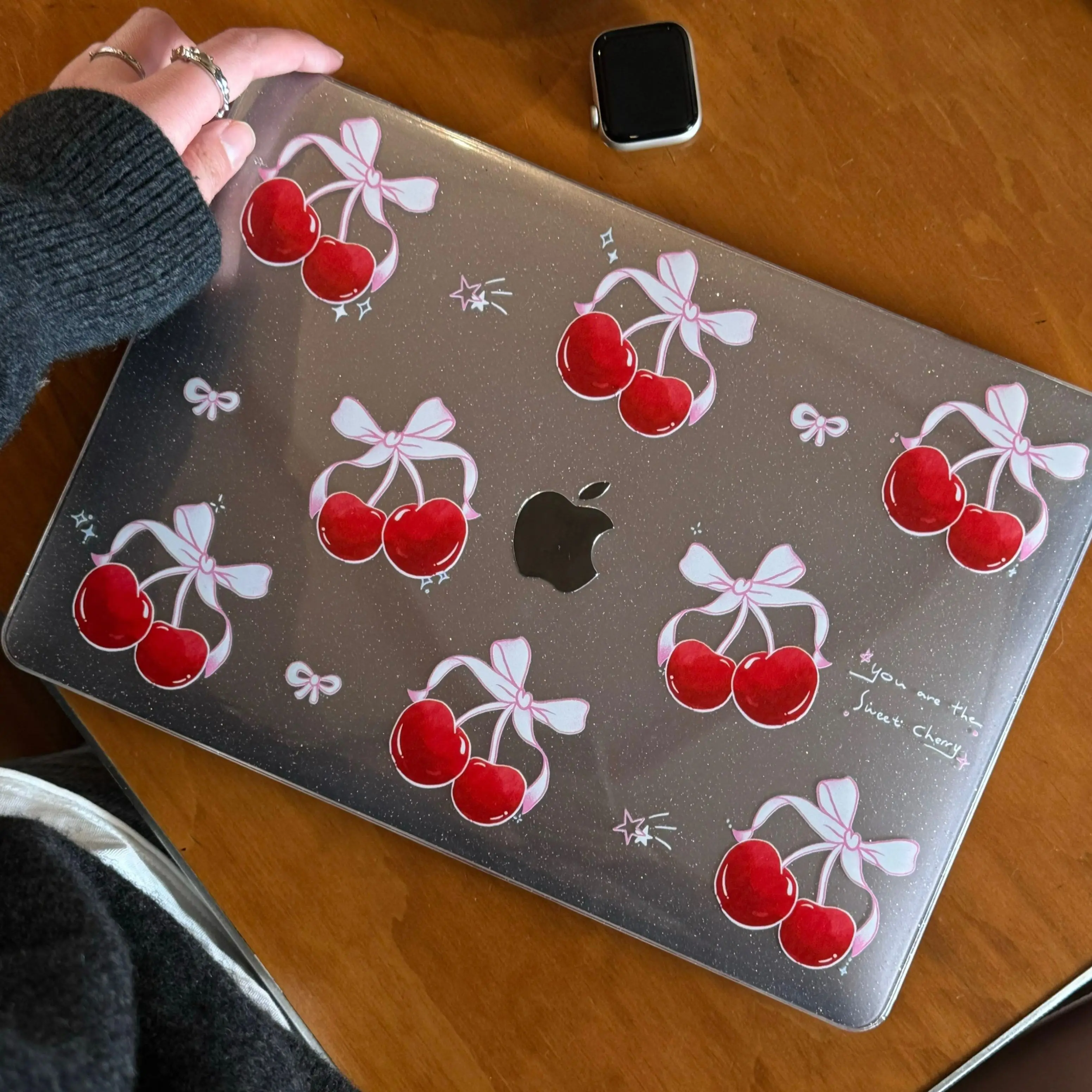 Korean Ins Red Cherry Bow Shining Laptop Case For Macbook Air 13.6 M4 NEO 15 M3 Hard Cover For Mac Book Pro 13 M1 M2 14 M4 M5 16