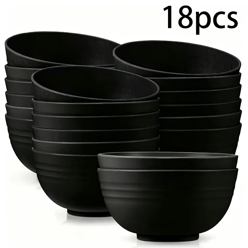 18-Piece Black Plastic Bowl Set, Microwave Safe, Perfect oatmeal, Salad, Soup - Ideal for family Celebration