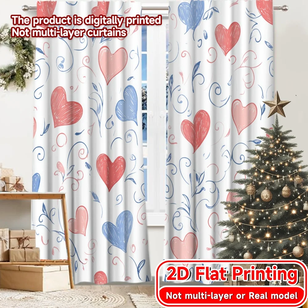 2D Flat Printing,2pcs Hearts Swirls Print Popular Curtains Fabric Curtains Gifts Suitable for Bedroom, Living Room, Office, And