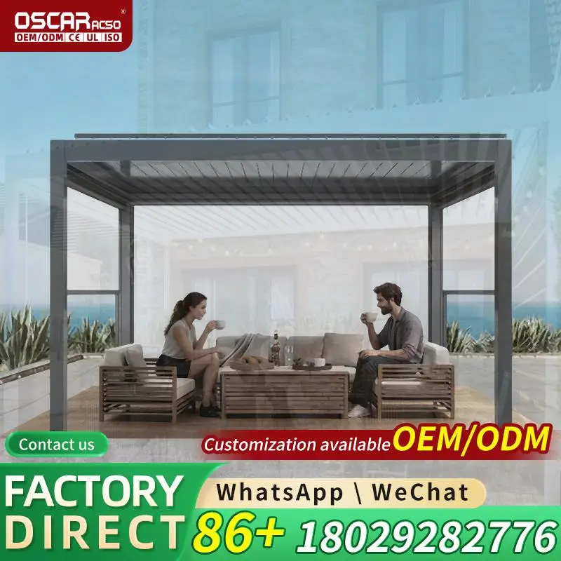 3x3m Aluminium Pergola Garden Gazebo Waterproof Motorized Louver Roof Folding Carport Awnings Heavy Duty Outdoor Patio Canopy Eu