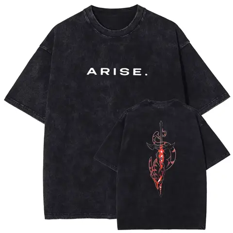 ARISE Solo Leveling T-shirt Manga Graphic T Shirt Vintage Washed Cotton Tshirts Short Sleeve Oversized Tee Men Women Clothing